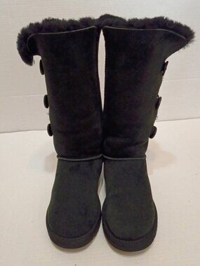 UGG Bailey Button Triplet Tall Black Suede Boots Women's Size 10